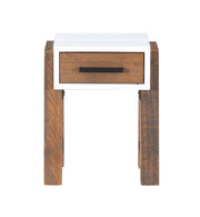 Baumhaus Trinity reclaimed open side table featuring one drawer and rustic wood finish.