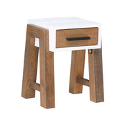 Baumhaus Trinity reclaimed open side table with one drawer, showcasing natural wood grain and minimalist design.