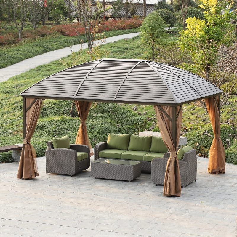 Aluminium Hardtop Gazebo, 398Lx298W cm-Black/Brown