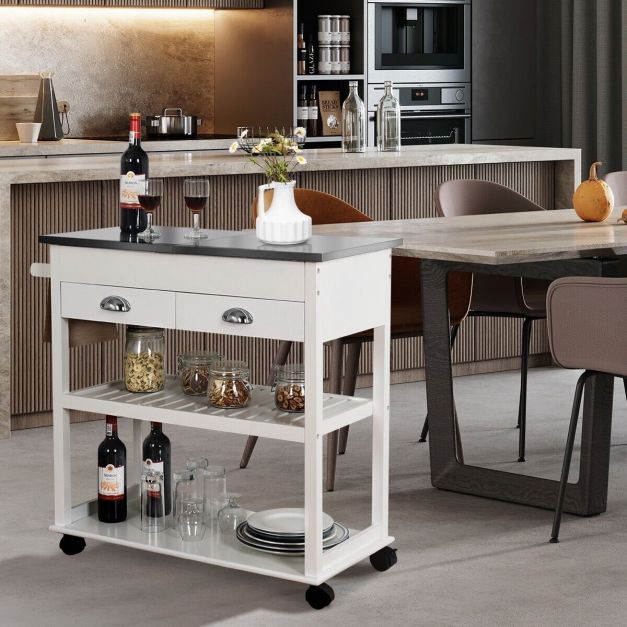 3-Tier Rolling Kitchen Island Cart with Drawers