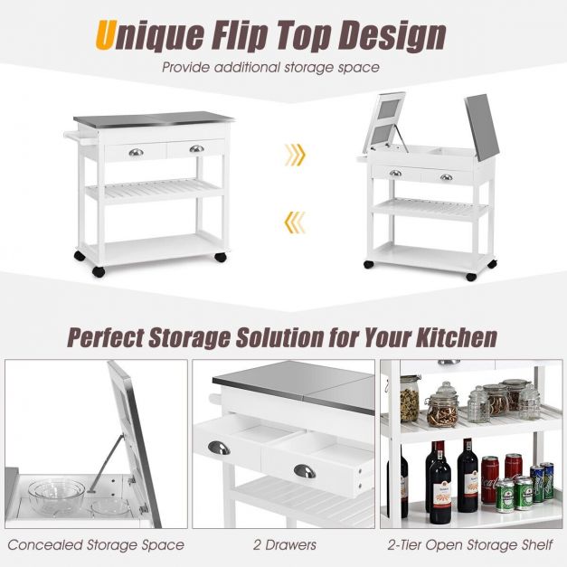 3-Tier Rolling Kitchen Island Cart with Drawers