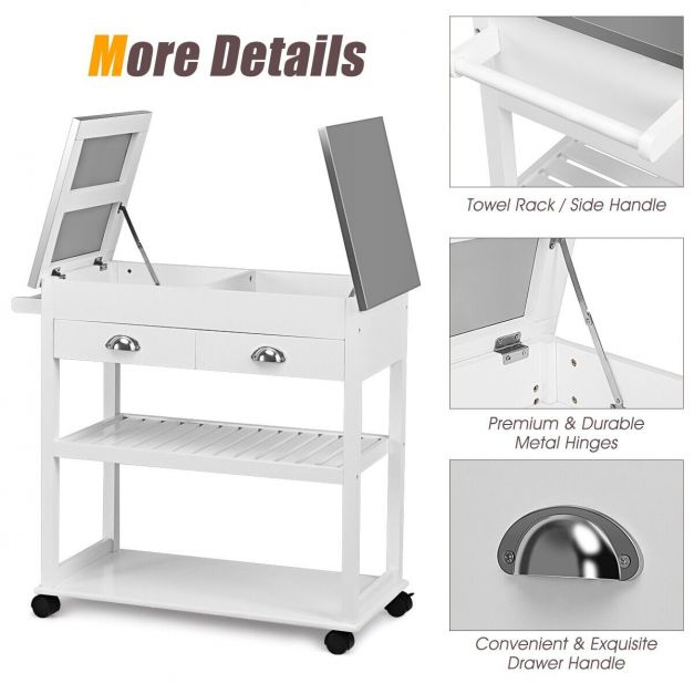 3-Tier Rolling Kitchen Island Cart with Drawers