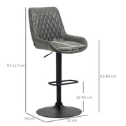 Set of 2 HOMCOM upholstered retro bar stools with adjustable height, swivel seat, and backrest, ideal for kitchen or bar area.