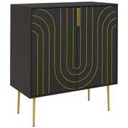 Black and Gold Embossed Sideboard Kitchen Cabinet with Adjustable Shelves and Copper Plated Legs