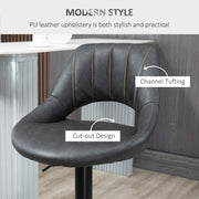 Set of 2 HOMCOM adjustable swivel gas lift bar stool chairs with PU leather seats, footrests, and modern design.