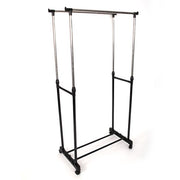 Dual-bar Vertical & Horizontal Stretching Stand Clothes Rack Portable Wardrobe with Shoe Shelf Black & Silver - Lavish Kitchen Isle