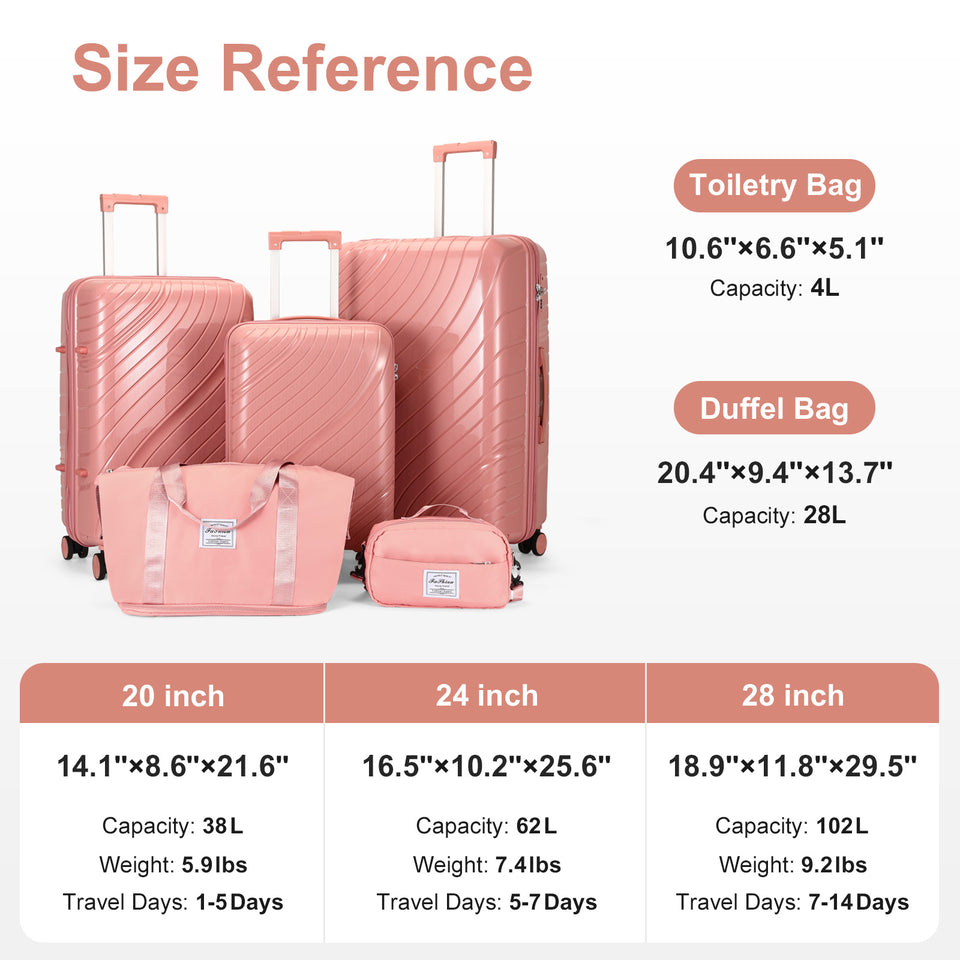 4-Piece Luggage Set - Durable PP Suitcase with Travel Tote & Toiletry Kit (Rose Gold, Red, Grey)
