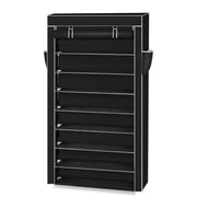 Lavish Kitchen Isle 10-tier shoe rack with dustproof cover, black and grey plastic storage cabinet for organizing shoes.