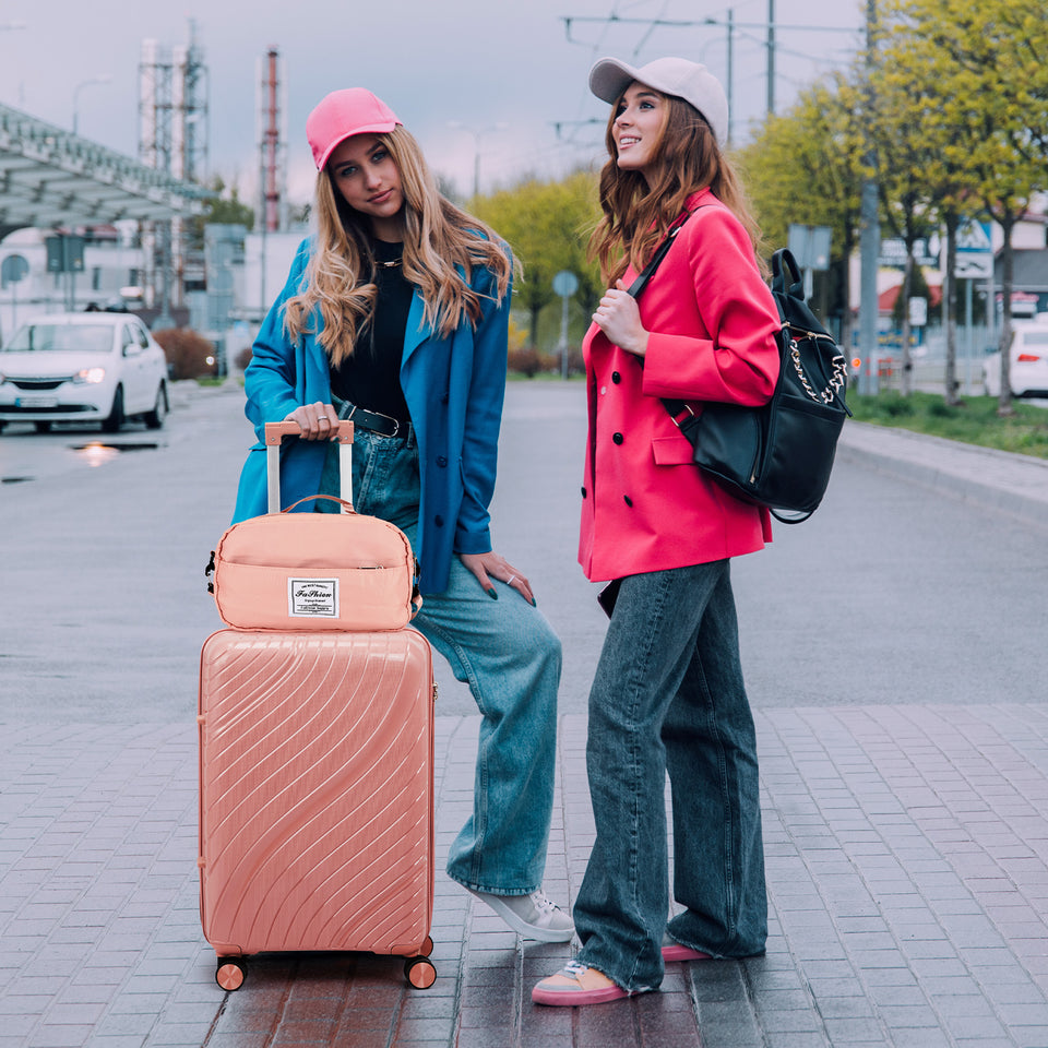 4-Piece Luggage Set - Durable PP Suitcase with Travel Tote & Toiletry Kit (Rose Gold, Red, Grey)