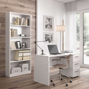 Lavish Kitchen Isle Arctic White office desk with 3 drawers, modern study table for computer and workspace organization