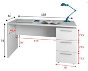 Arctic white modern office desk with 3 drawers from Lavish Kitchen Isle, ideal for computer, laptop, and workspace organization.