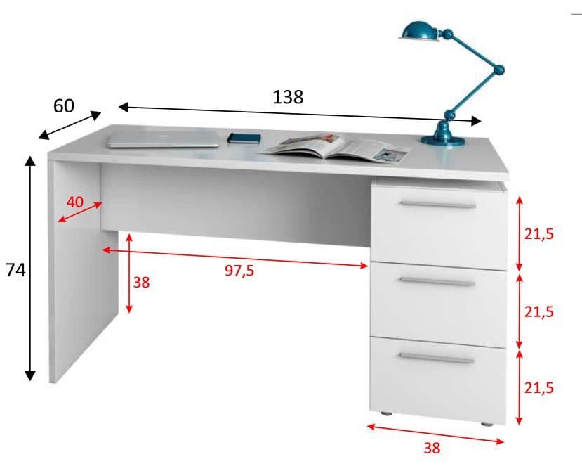 Lustre Arctic White Home Office Desk with 3 Drawers Modern Study Table for Computer, Laptop, and Workspace Organisation