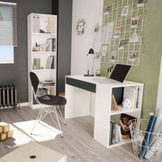 Lavish Kitchen Isle Arboris grey and white home office desk with drawer, shelves, and reversible legs for study or workspace.
