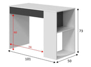 Grey and white Lavish Kitchen Isle home office desk with drawers, shelves, and reversible legs, suitable for study or work space.