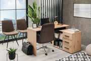 Lavish Kitchen Isle Ama large oak and black corner desk with drawers, ideal for home office, study, computer, and laptop use.