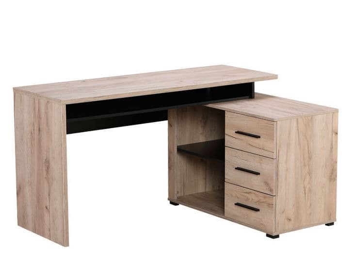 Ama Large Oak and Black Corner Desk with Drawers – Industrial Home Office Desk for Study, Computer, and Laptop Use