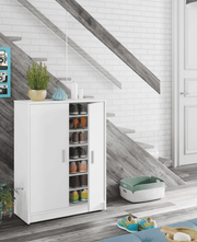 White Shoe Rack Cabinet – 2 Door, 6 Shelf Storage