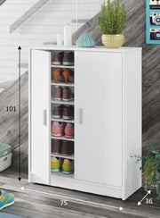 White Shoe Rack Cabinet – 2 Door, 6 Shelf Storage