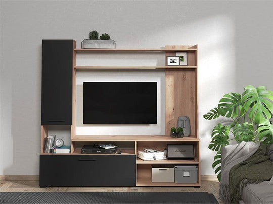 Artisan Oak Effect and Black TV Stand Cabinet – Fits TVs up to 60 Inches