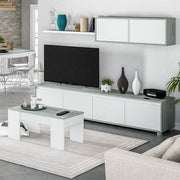 Modern Concrete Grey & White TV Entertainment Unit – 200cm Wide Cabinet Set - Lavish Kitchen Isle