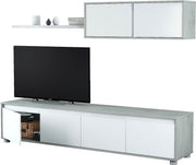 Modern Concrete Grey & White TV Entertainment Unit – 200cm Wide Cabinet Set - Lavish Kitchen Isle