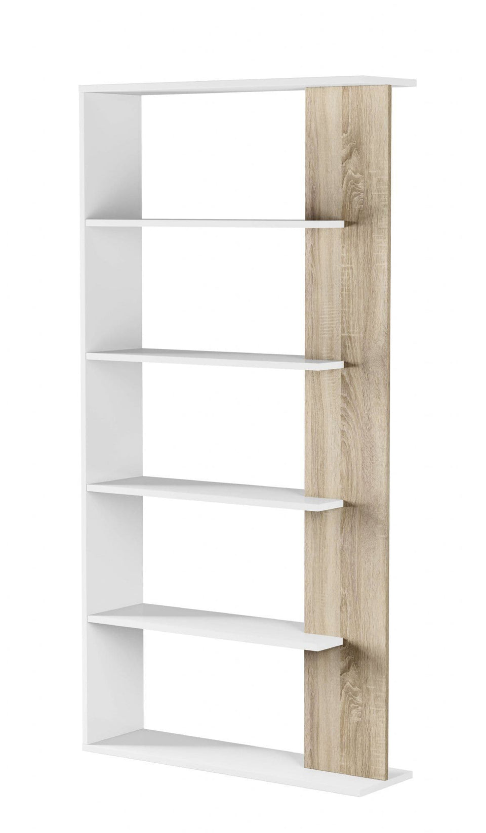 Zummbo Open Back 5-Tier Bookcase – Arctic White and Oak Effect Room Divider, Shelving Storage Unit for Home and Office