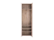 Gloss mirrored wardrobe with oak effect finish, featuring shelves and hanging rail, slim 60cm width from Lavish Kitchen Isle.