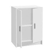 White 59cm wide 2-door universal storage cupboard by Lavish Kitchen Isle, compact modern cabinet with clean design.
