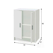 White 59cm wide 2-door universal storage cupboard by Lavish Kitchen Isle, compact modern cabinet with clean design.