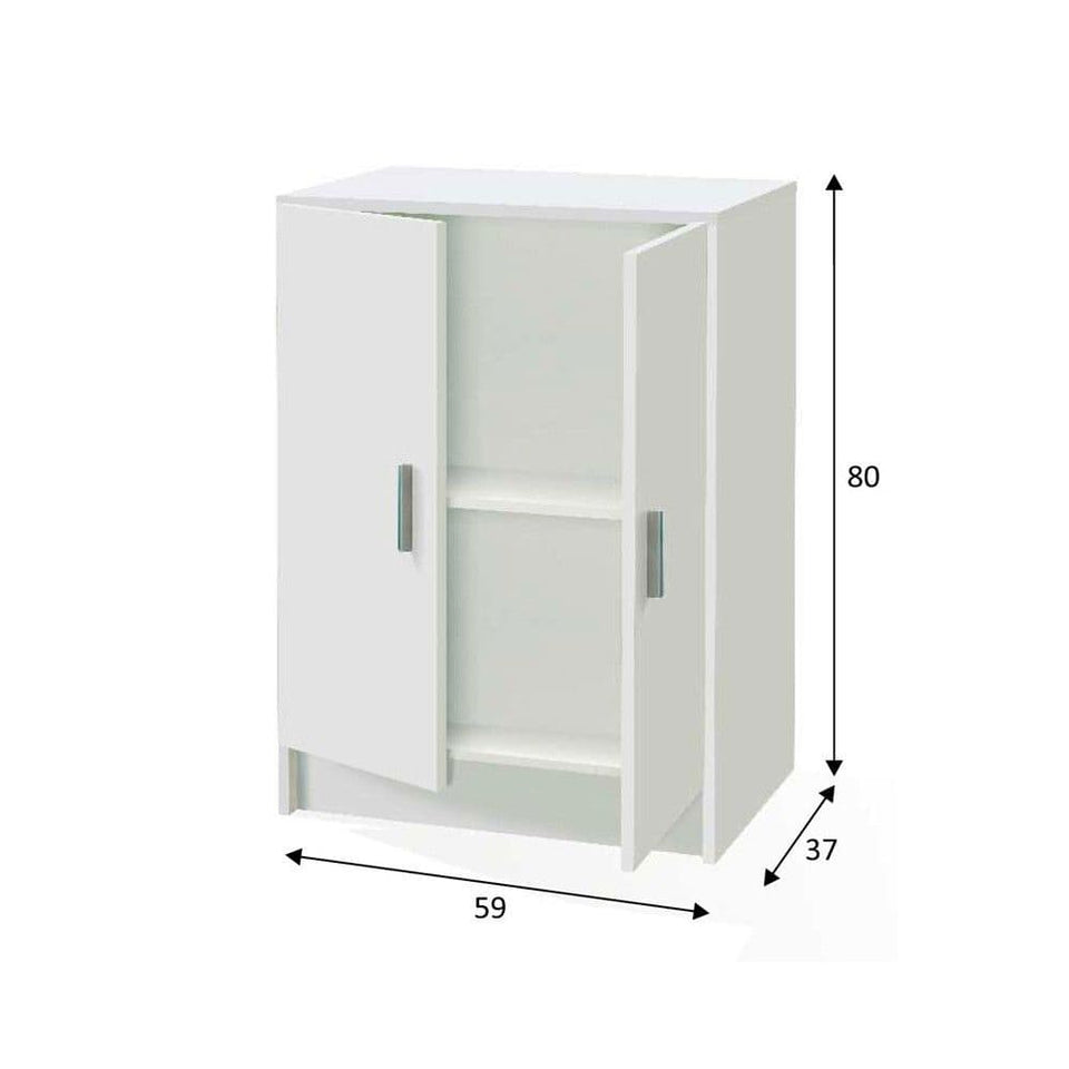 White  Universal Storage Cupboard 59cm Wide 2-Door for Home or Office