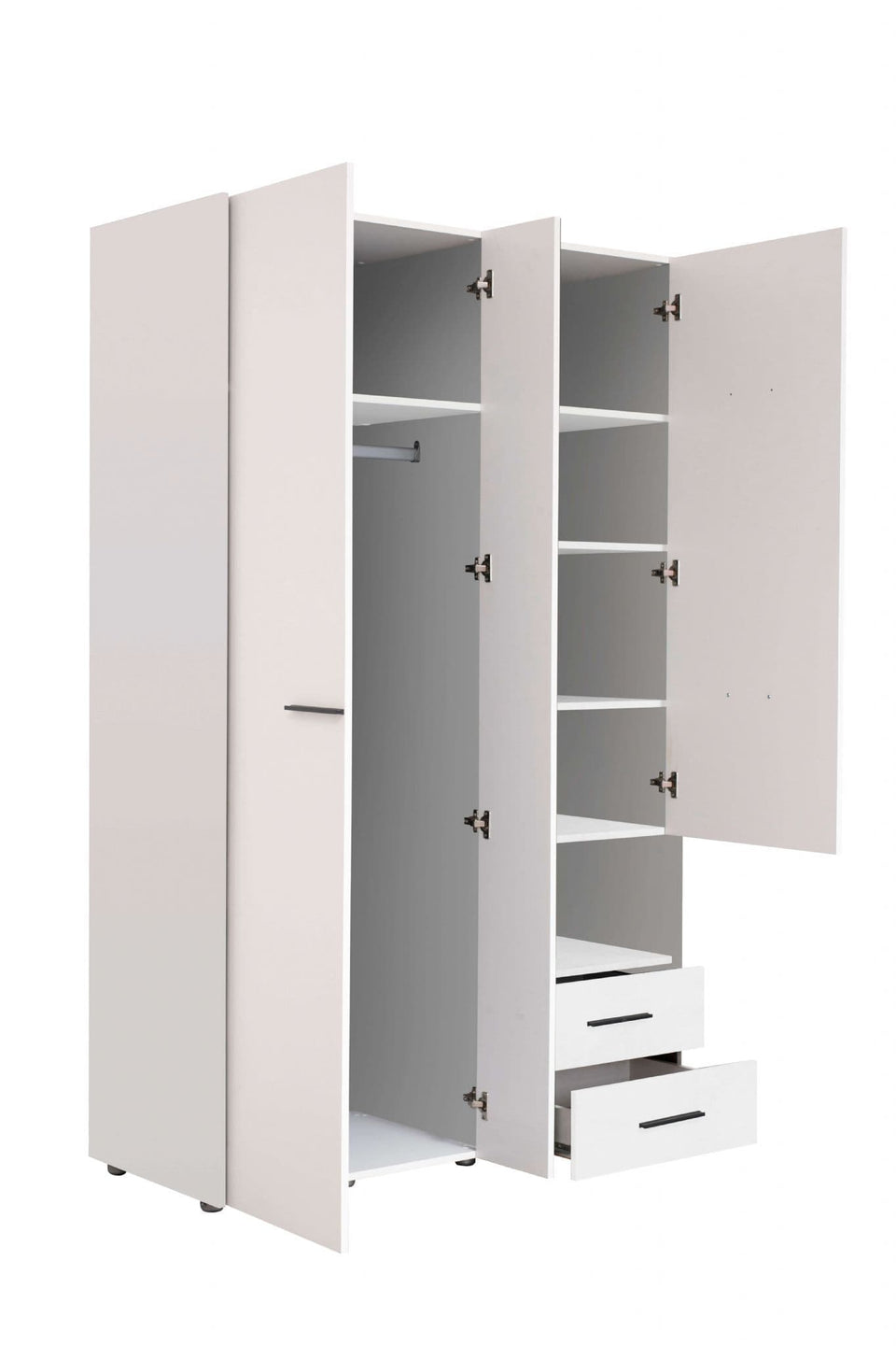 Rylora White 3-Door Wardrobe with Shelving & Drawers Stylish Wardrobe Storage Solution with Hanging Rails