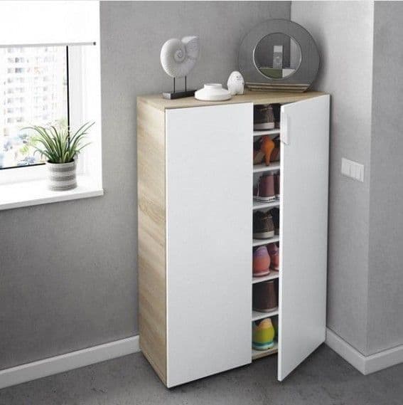 White and Oak Effect 72cm Wide Shoe Rack Cabinet Storage Stand Cupboard Organiser for 30 Pairs