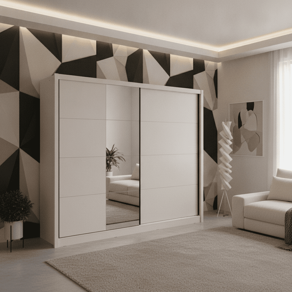 Alvira Cashmere Taupe 251cm Extra Large Mirrored Sliding Door Wardrobe