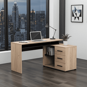 Lavish Kitchen Isle Ama large oak and black corner desk with drawers, ideal for home office, study, computer, and laptop use.
