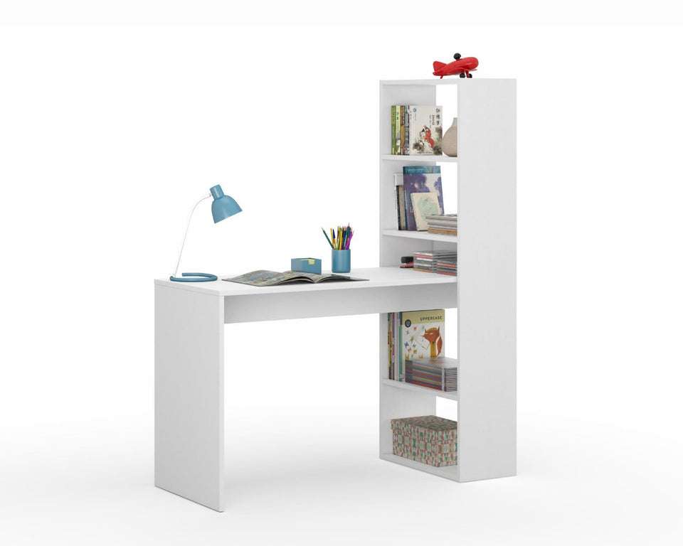 Lavish Kitchen Isle Orvara double white and grey computer desk with integrated bookcase, ideal for home office and study.