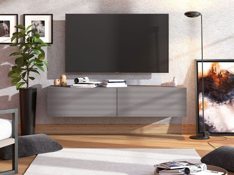 Graphite Grey Wall Mounted Floating TV Unit 154cm WideModern Cabinet with Storage