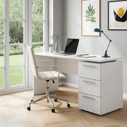 Lavish Kitchen Isle Lustre Arctic White home office desk with 3 drawers, modern study table for computer and workspace organization.