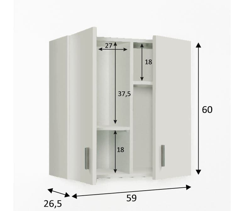 White Storage Wall Cupboard 59cm Wide – Multi-Purpose Wall-Mounted Cabinet