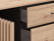 Oak effect and black sideboard cabinet with 4 drawers and cupboard, 138cm wide, by Lavish Kitchen Isle.
