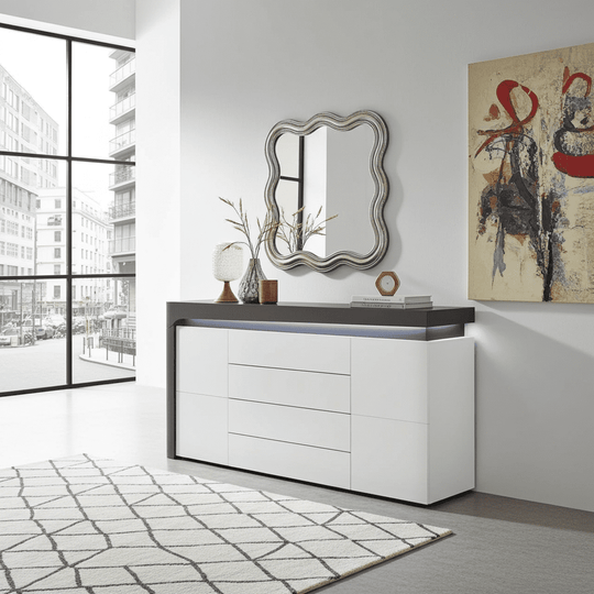 AlpenGlow Grey And White Gloss 2 Door and 4 Drawer Sideboard With Lights
