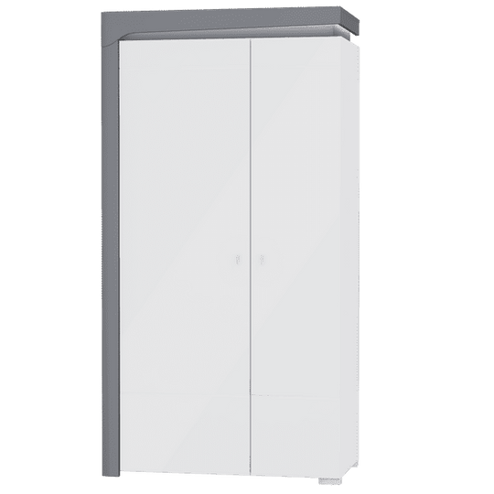 Grey and White Gloss 2 Door Wardrobe with LED Lights – 102 cm Wide