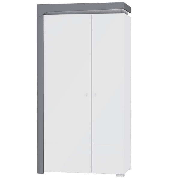 Eira Grey and White Gloss 102cm Wide 2 Door Wardrobe With LED Lights and Storage