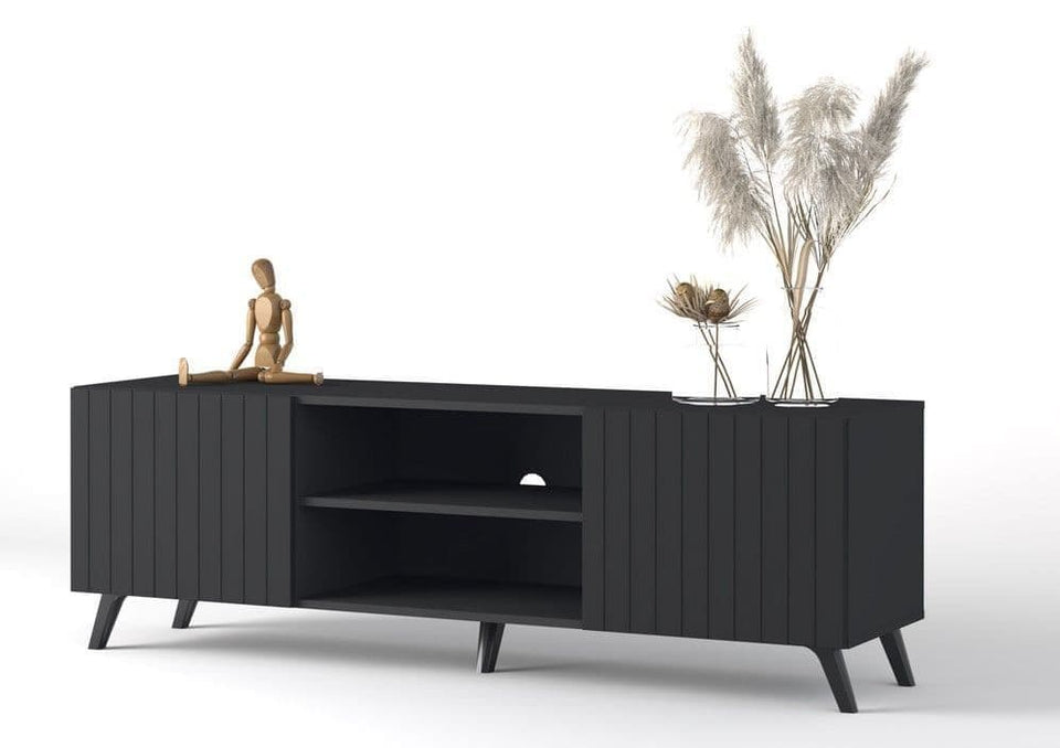 The Matte Black Large TV unit with 2 doors and 1 open shelf