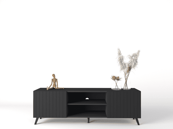 The Matte Black Large TV unit with 2 doors and 1 open shelf