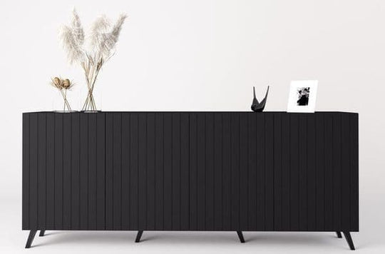 The Matte Black Elegant Sideboard with Grooved Vertical Lines