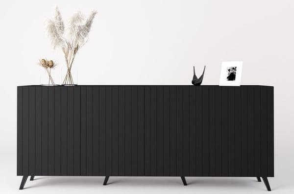 The Matte Black Elegant Sideboard with Grooved Vertical Lines