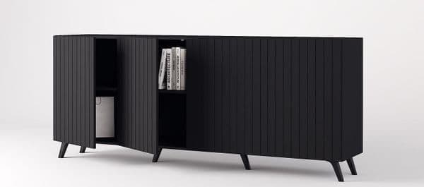 The Matte Black Elegant Sideboard with Grooved Vertical Lines