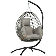 Lavish Kitchen Isle grey rattan hanging egg chair with cushion, stylish outdoor or indoor seating option in image b1.webp