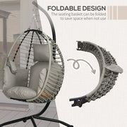 Grey single rattan hanging egg chair with cushion, stylish outdoor or indoor lounge seating from Lavish Kitchen Isle.