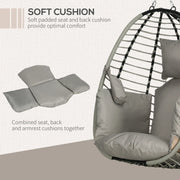 Lavish Kitchen Isle grey rattan hanging egg chair with cushion, suitable for indoor or outdoor relaxation.